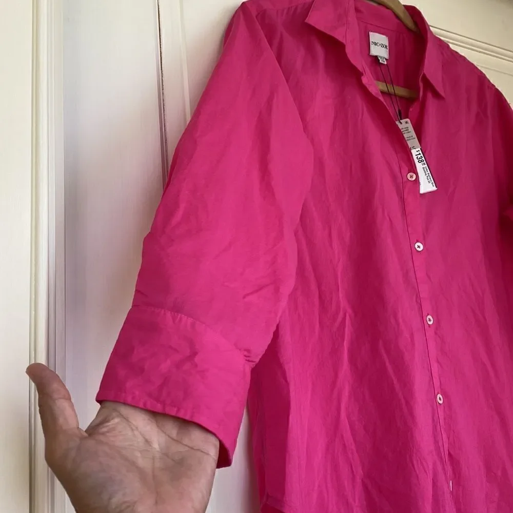 NEW With Tag Hot Pink Cotton Button Front Blouse By Nic+Zoe